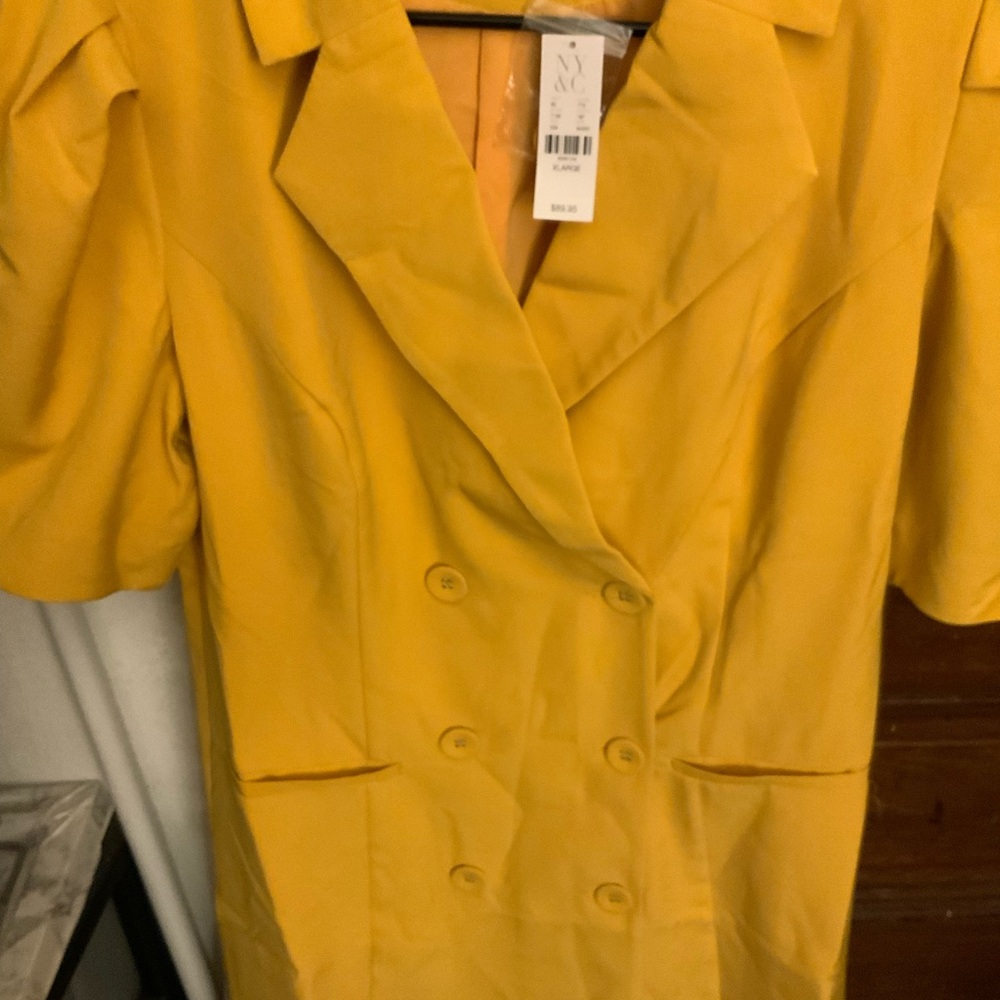 New York & Company Yellow Double-Breasted Dress